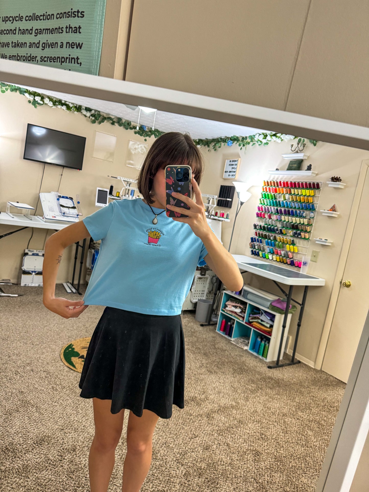 Cheese Fries Blue Baby Tee L