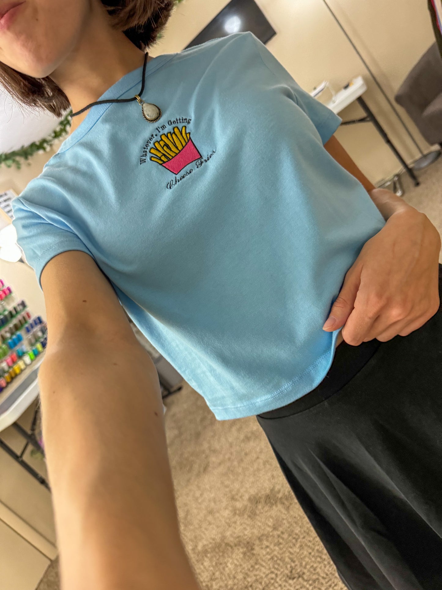 Cheese Fries Blue Baby Tee L
