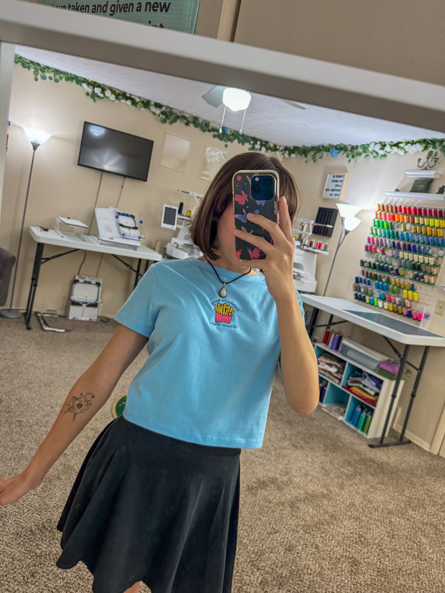 Cheese Fries Blue Baby Tee L