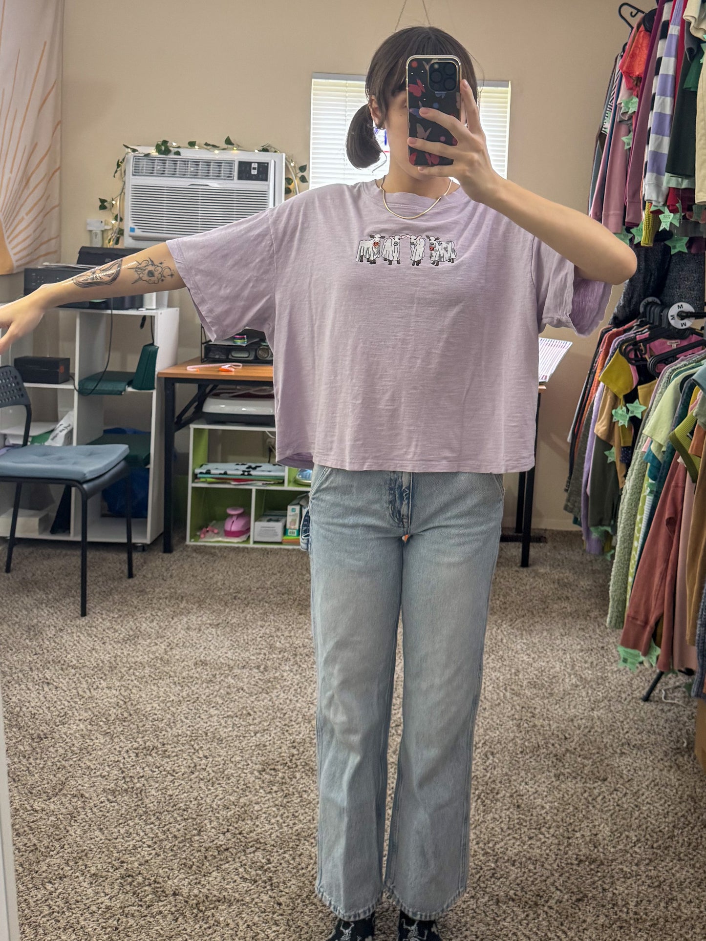 Ghost Cows Lilac Jersey Cropped Tee XL