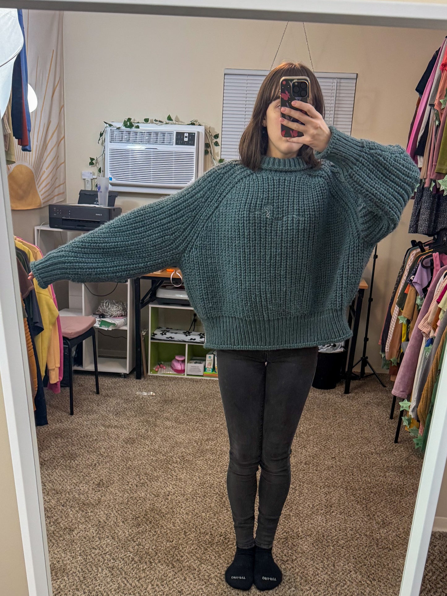 One Line Question Mark Teal Turtleneck Sweater 2XL