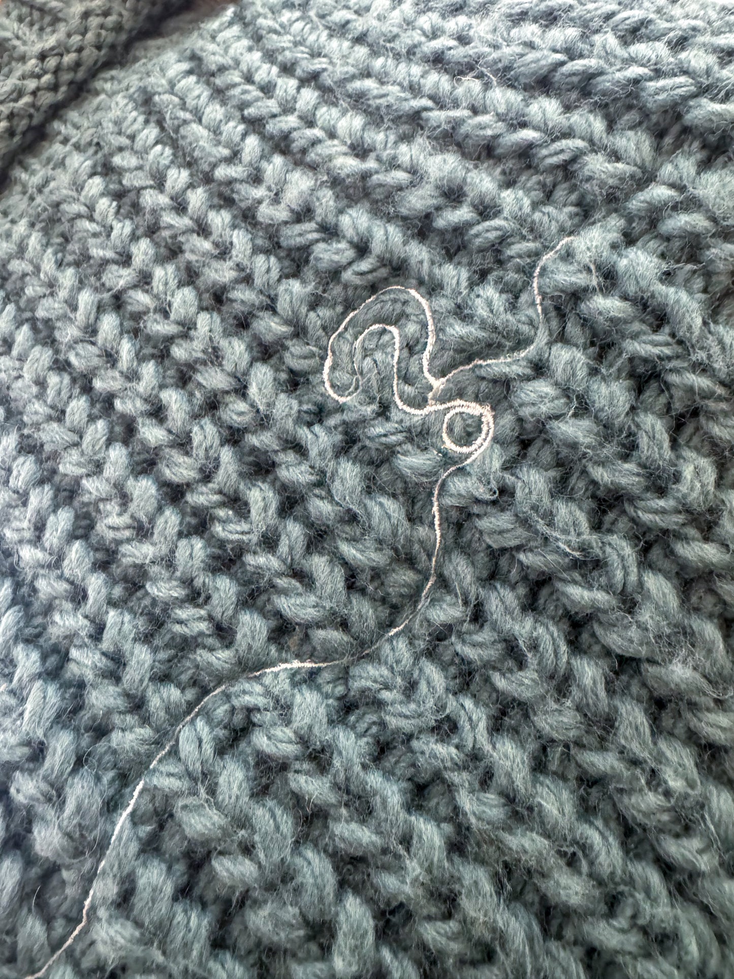 One Line Question Mark Teal Turtleneck Sweater 2XL