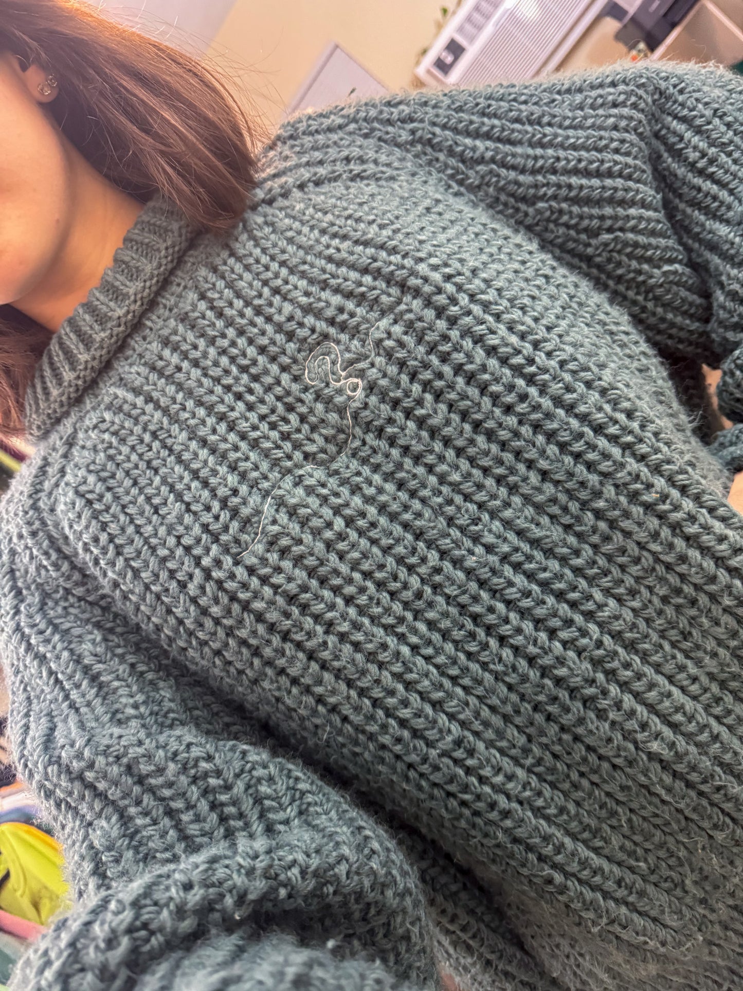 One Line Question Mark Teal Turtleneck Sweater 2XL