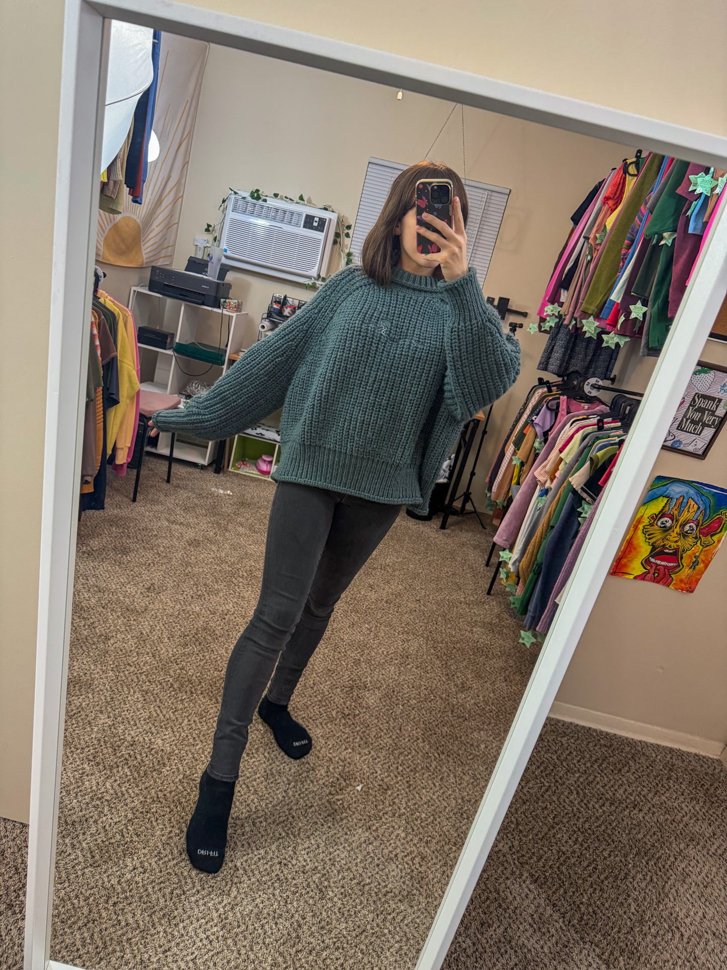 One Line Question Mark Teal Turtleneck Sweater 2XL