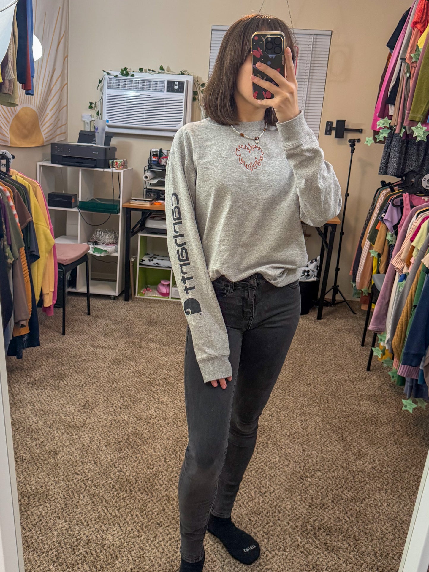 Flame Heart Grey Carhartt Long Sleeve S