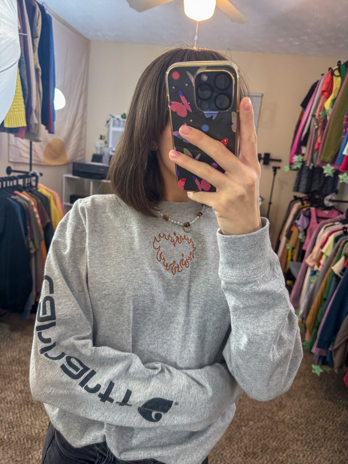 Flame Heart Grey Carhartt Long Sleeve S