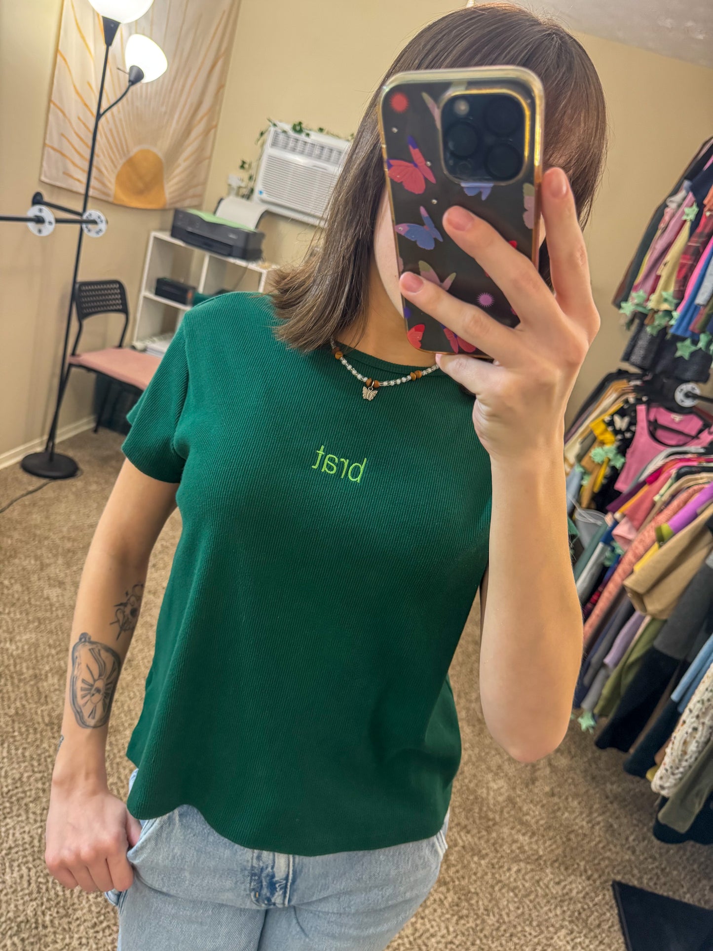 Green Brat Ribbed Baby Tee L