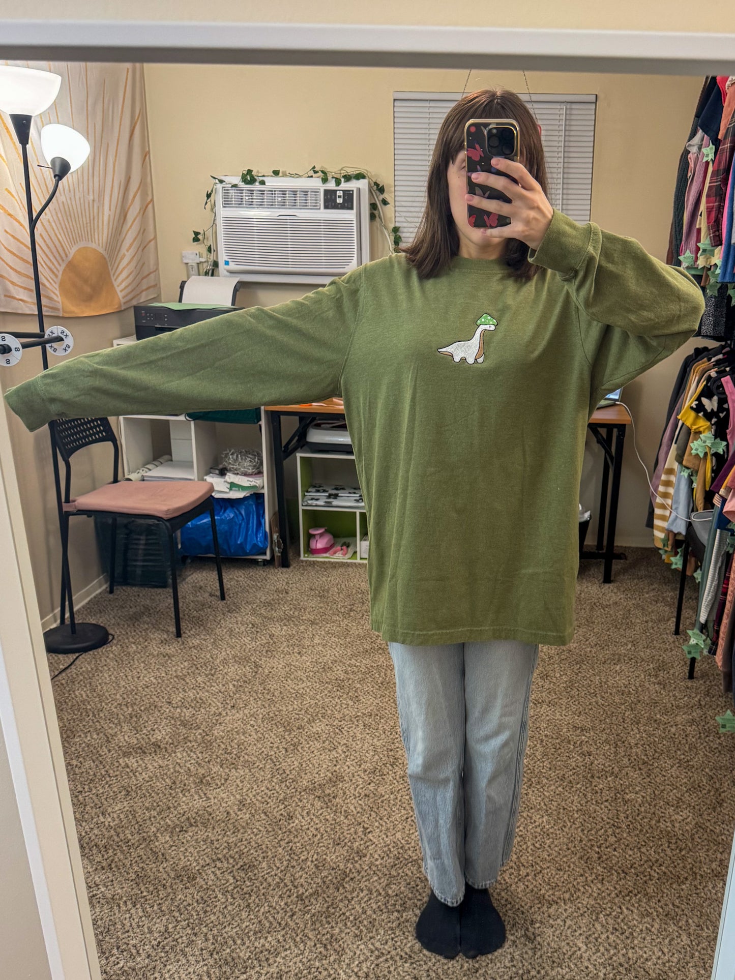 Green Mushroom Dino Long Sleeve L