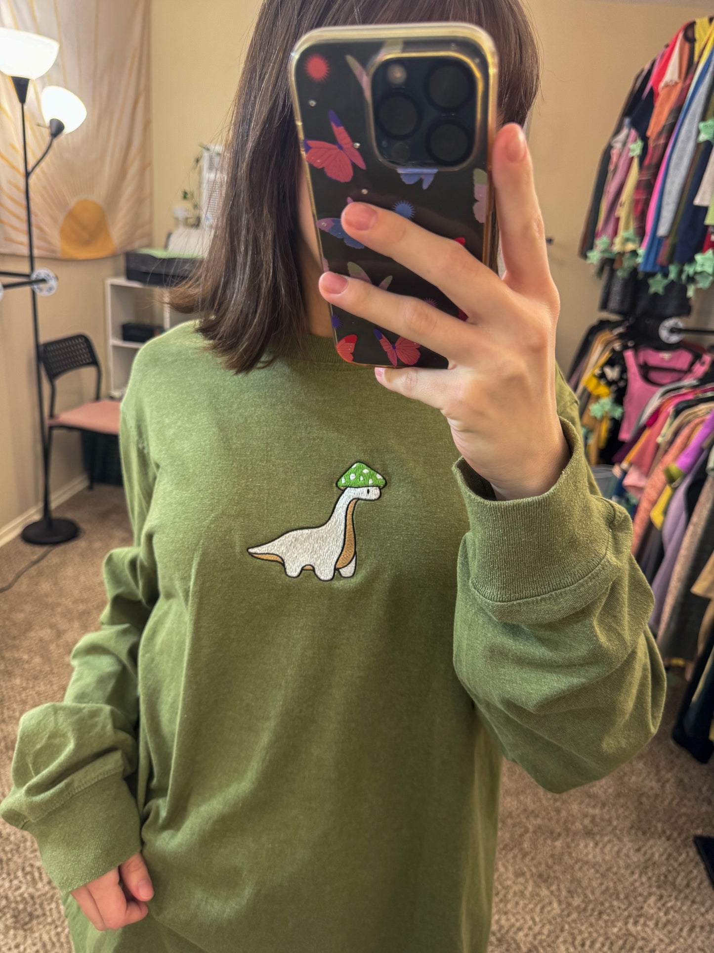 Green Mushroom Dino Long Sleeve L