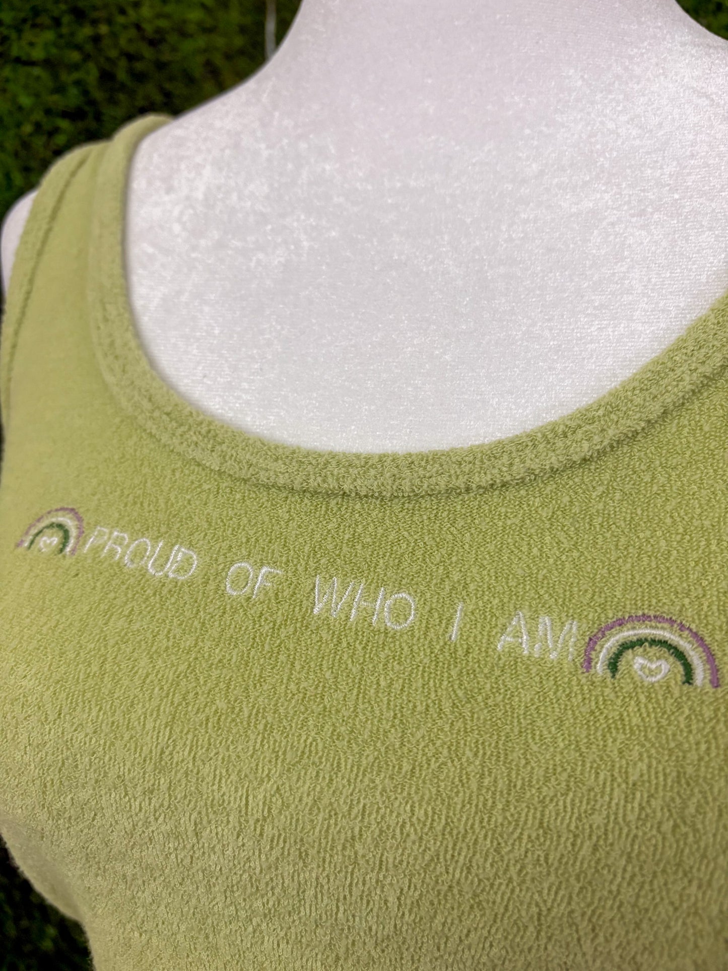 Proud of Who I Am Fuzzy Green Tank Top S