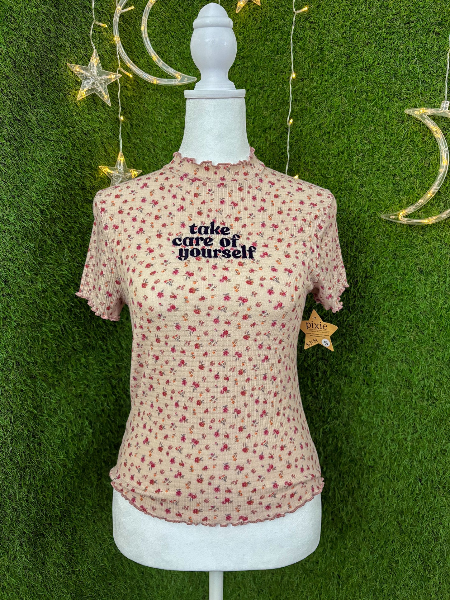 Take Care of Yourself Floral Ribbed Top S