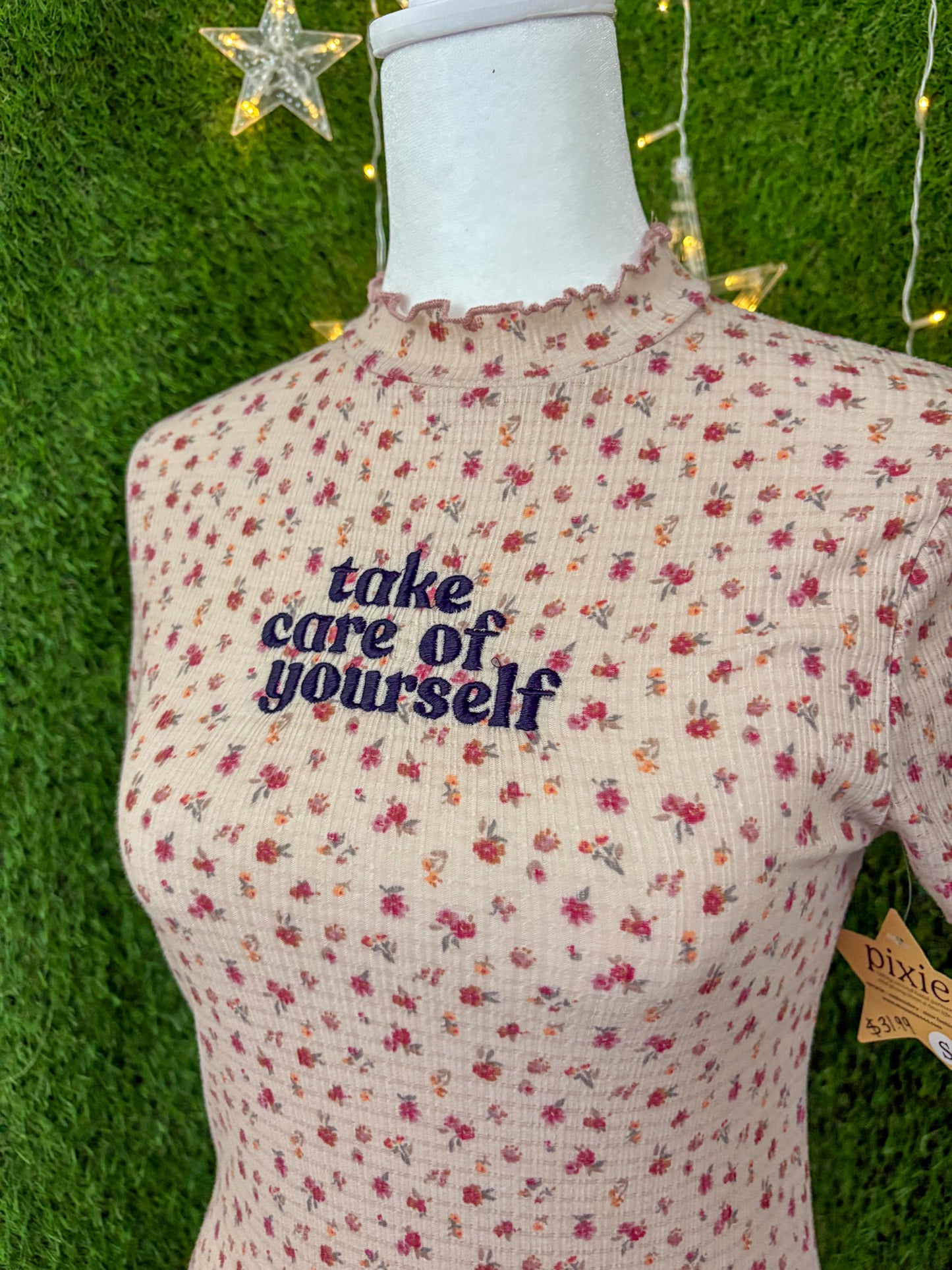 Take Care of Yourself Floral Ribbed Top S
