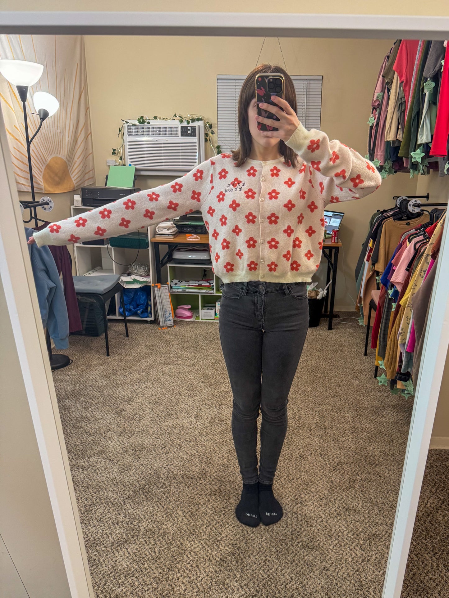 Good Luck Babe Flower Cropped Button Up Cardigan 2XL