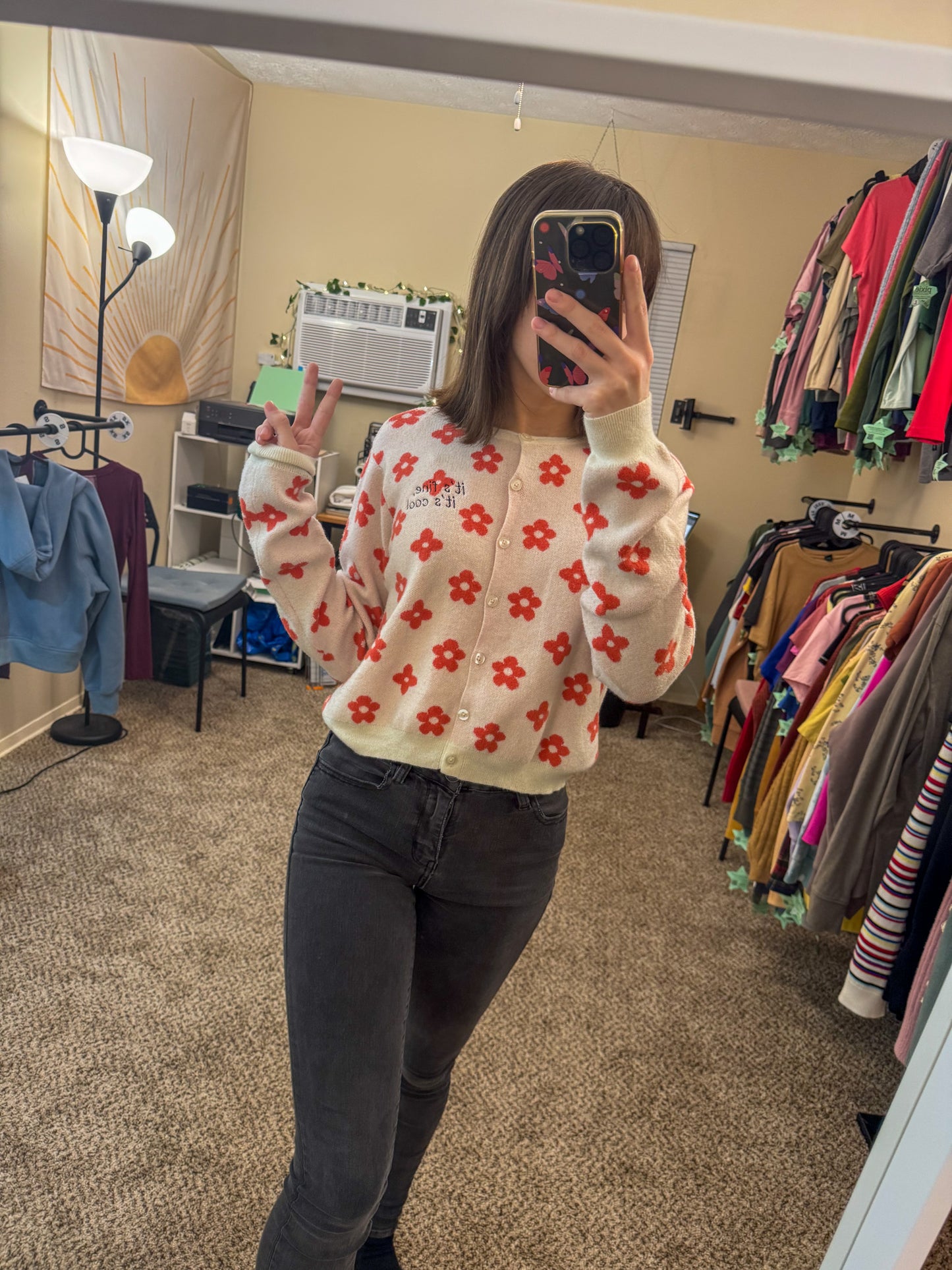 Good Luck Babe Flower Cropped Button Up Cardigan 2XL