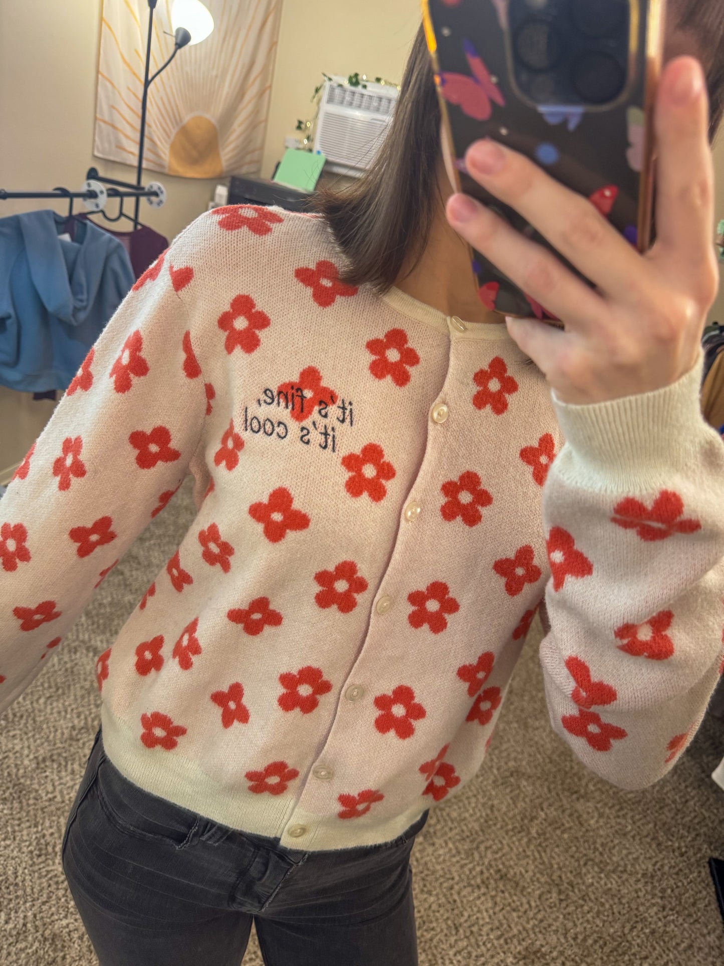 Good Luck Babe Flower Cropped Button Up Cardigan 2XL