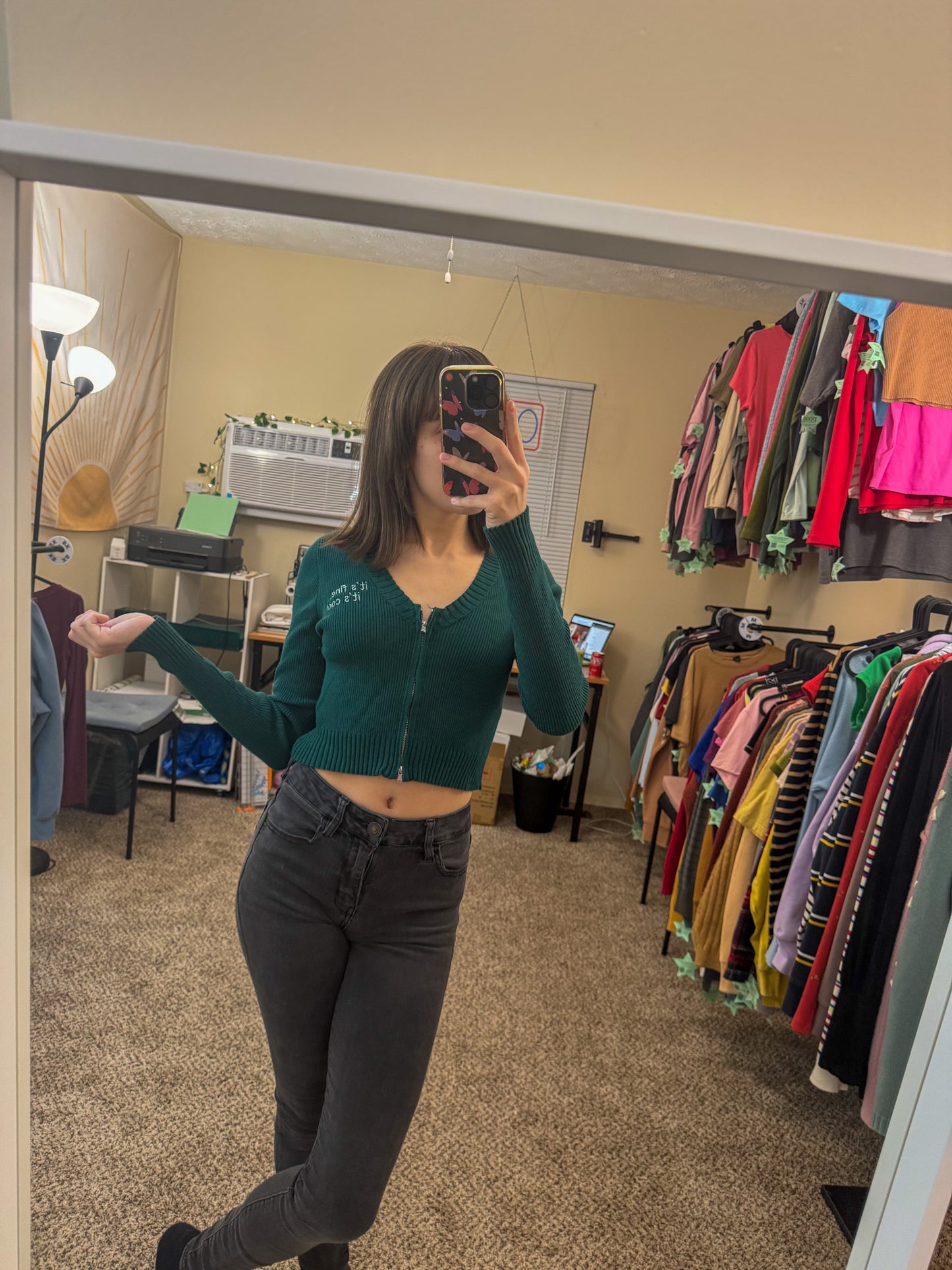 Good Luck Babe Zip Up Cropped Long Sleeve S