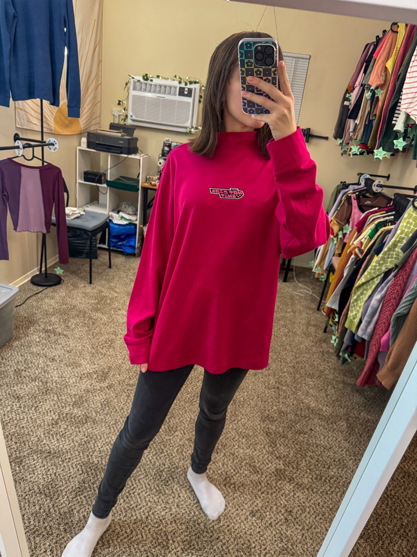 Hot Girl Pink Turtleneck Long Sleeve 2XL