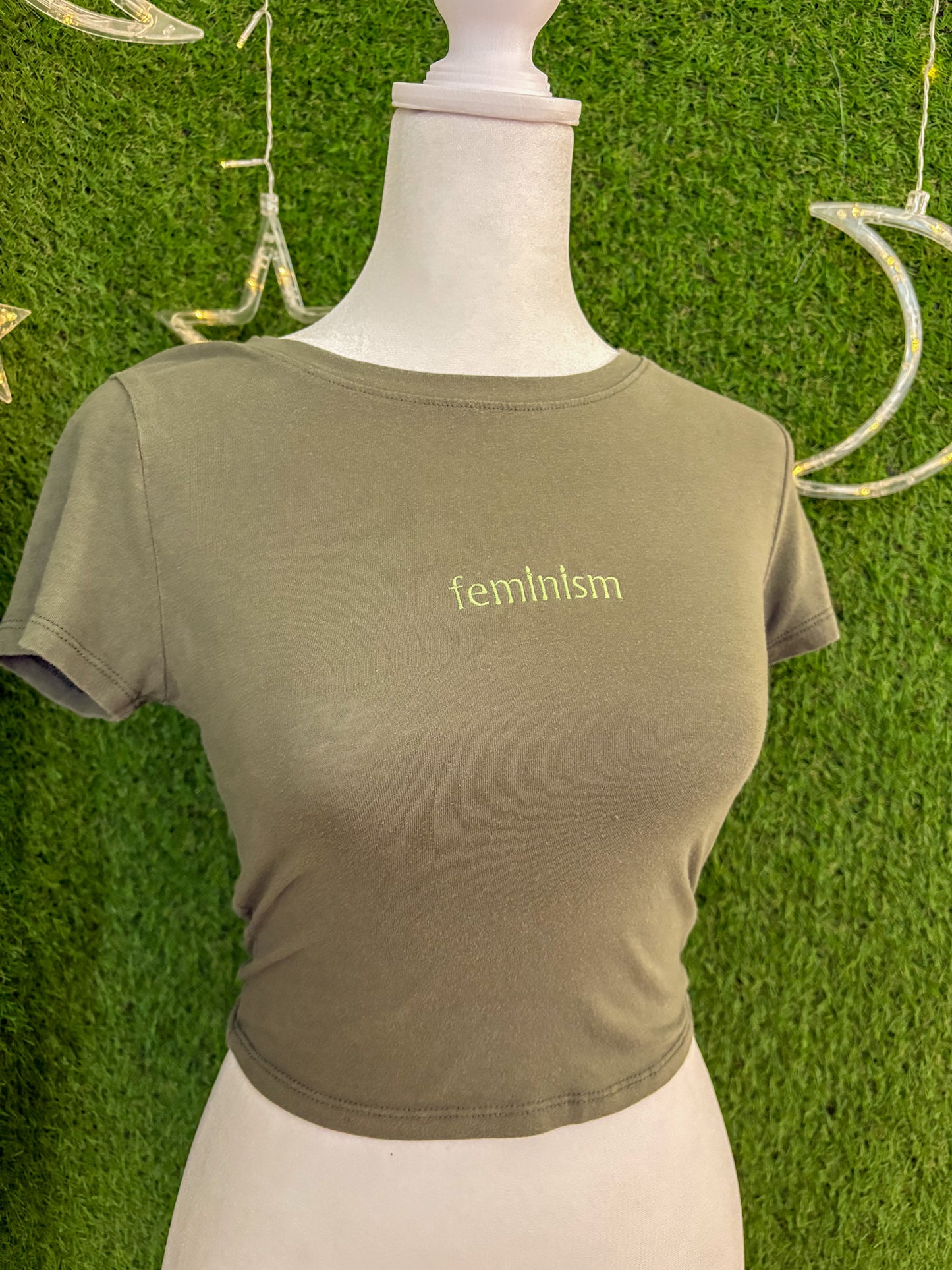 Feminism Green Crop Top S
