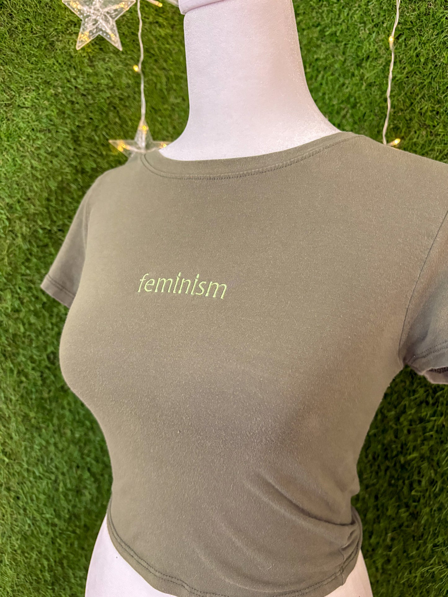 Feminism Green Crop Top S