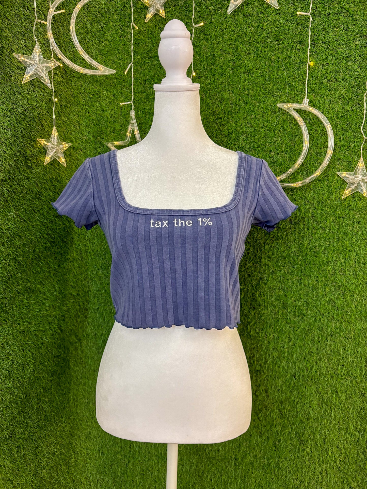 Tax the 1% Blue Cropped T-Shirt M