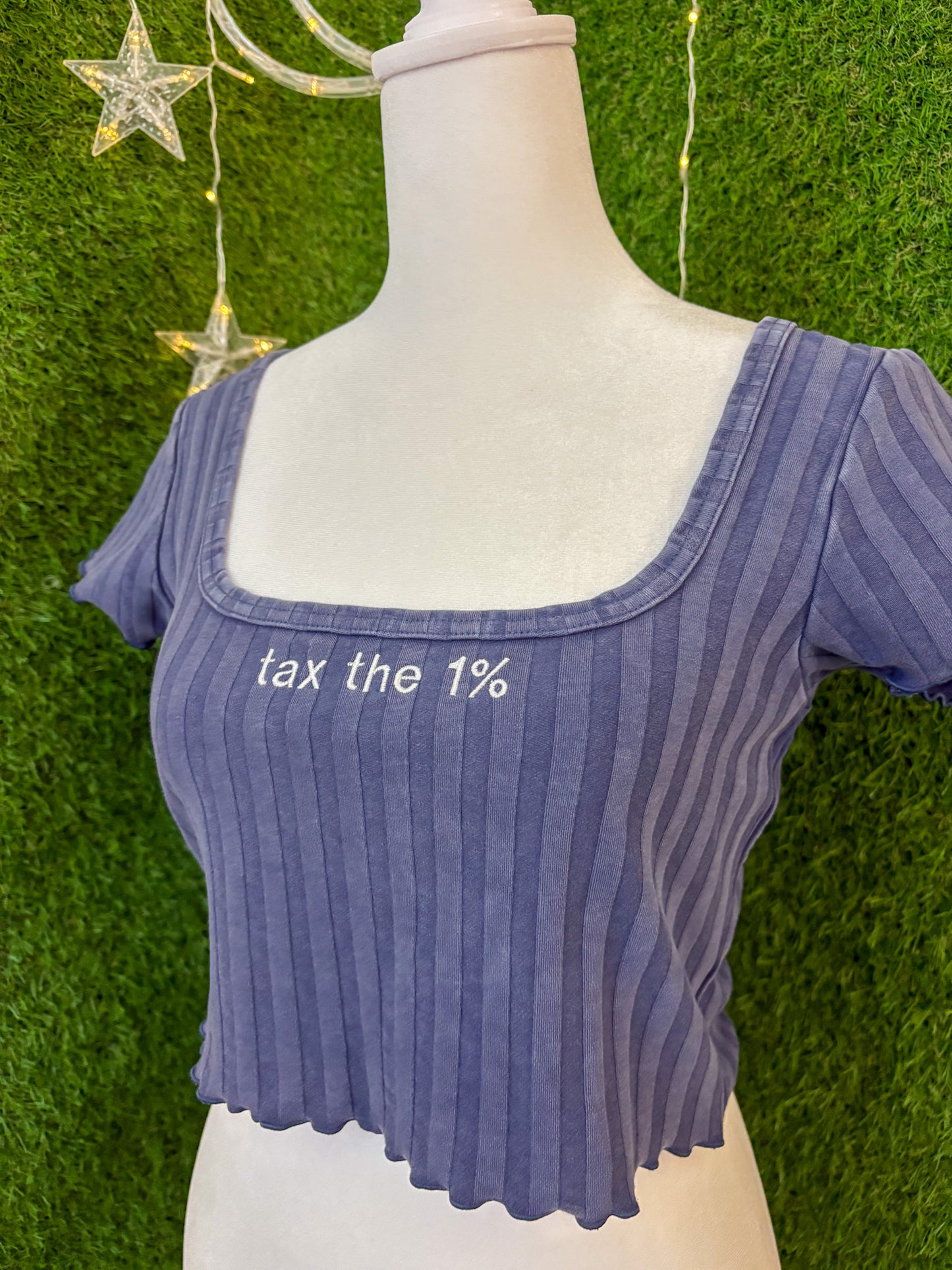 Tax the 1% Blue Cropped T-Shirt M