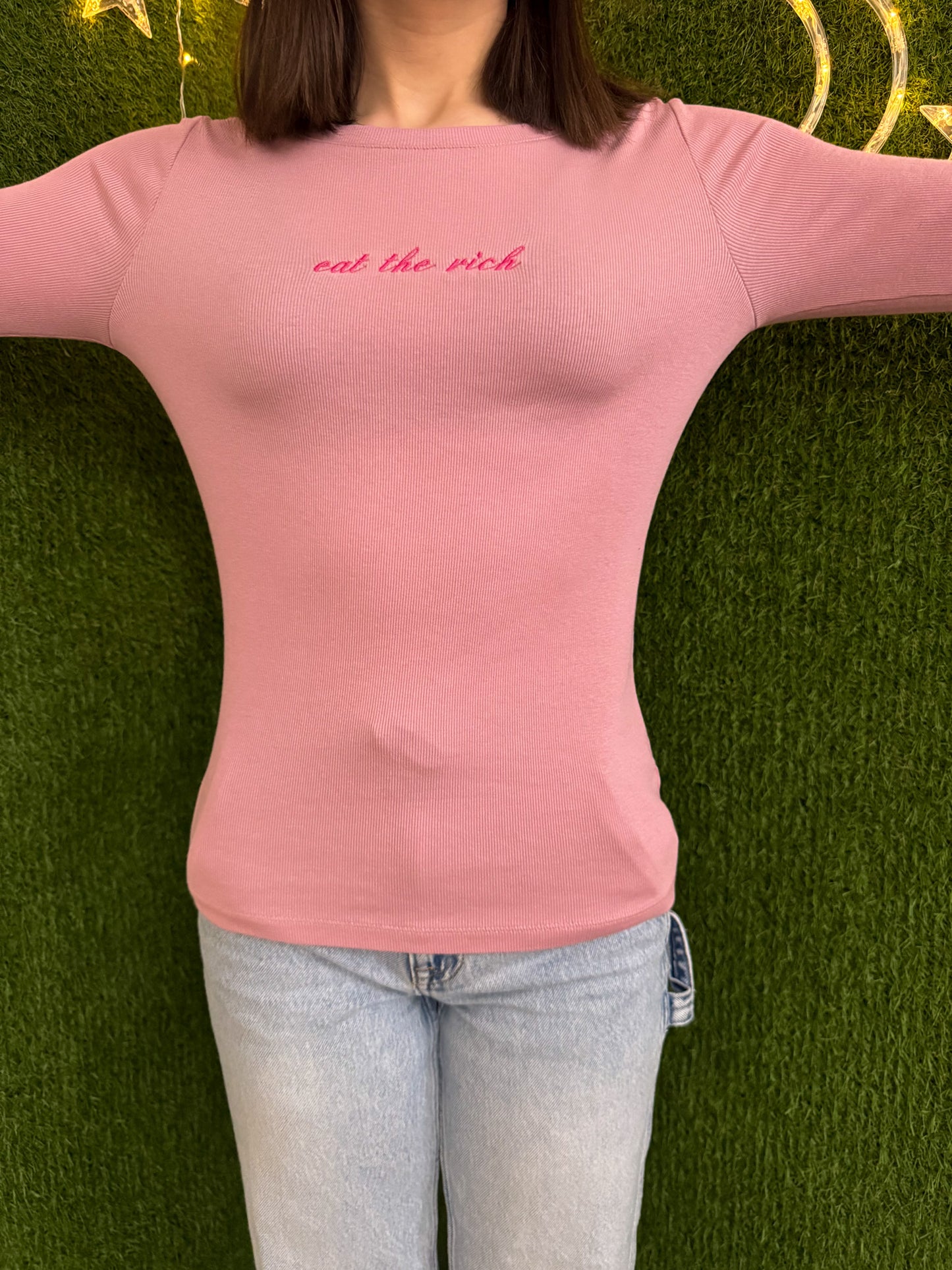 Eat the Rich Pink Long Sleeve XS