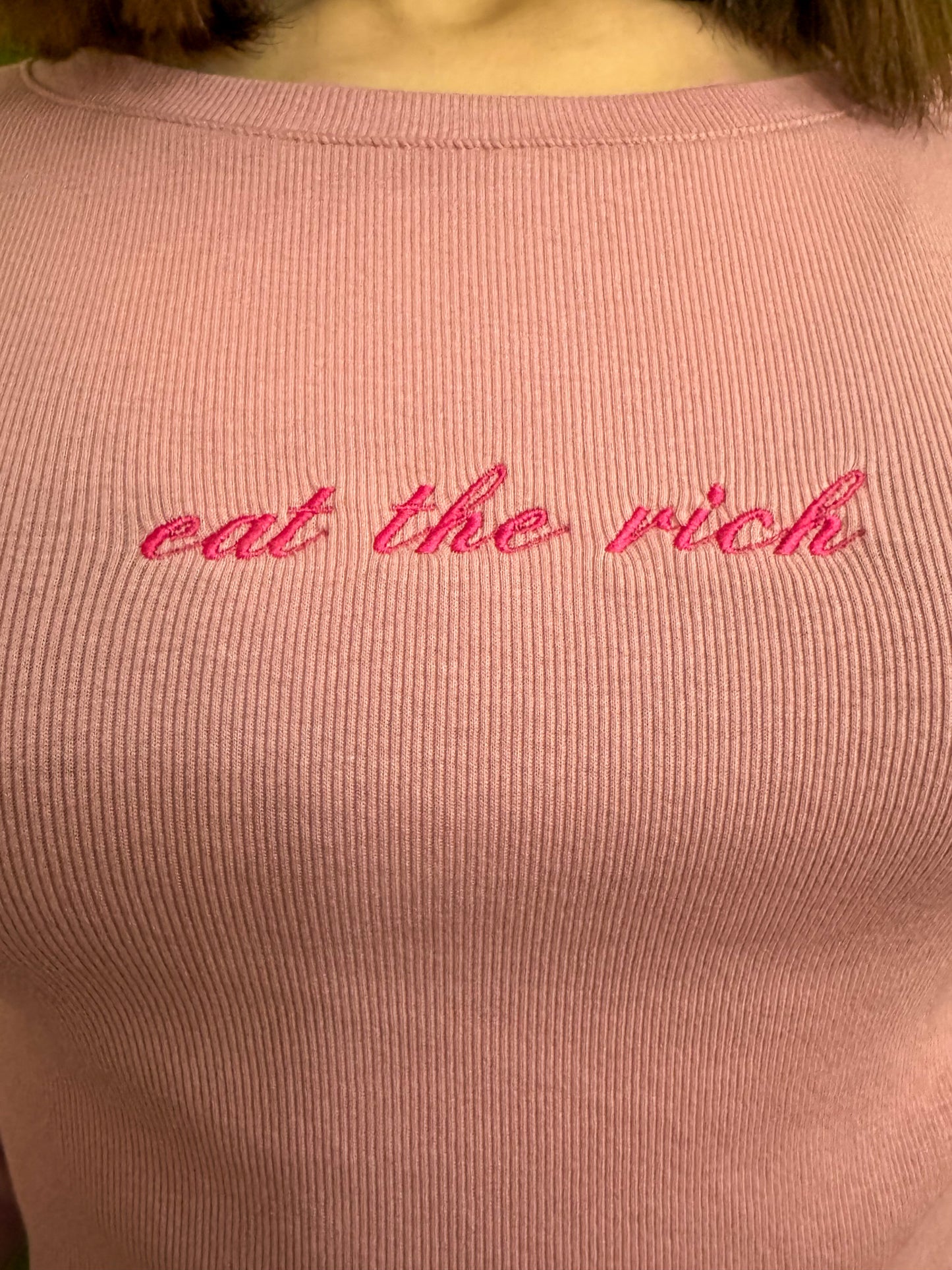 Eat the Rich Pink Long Sleeve XS