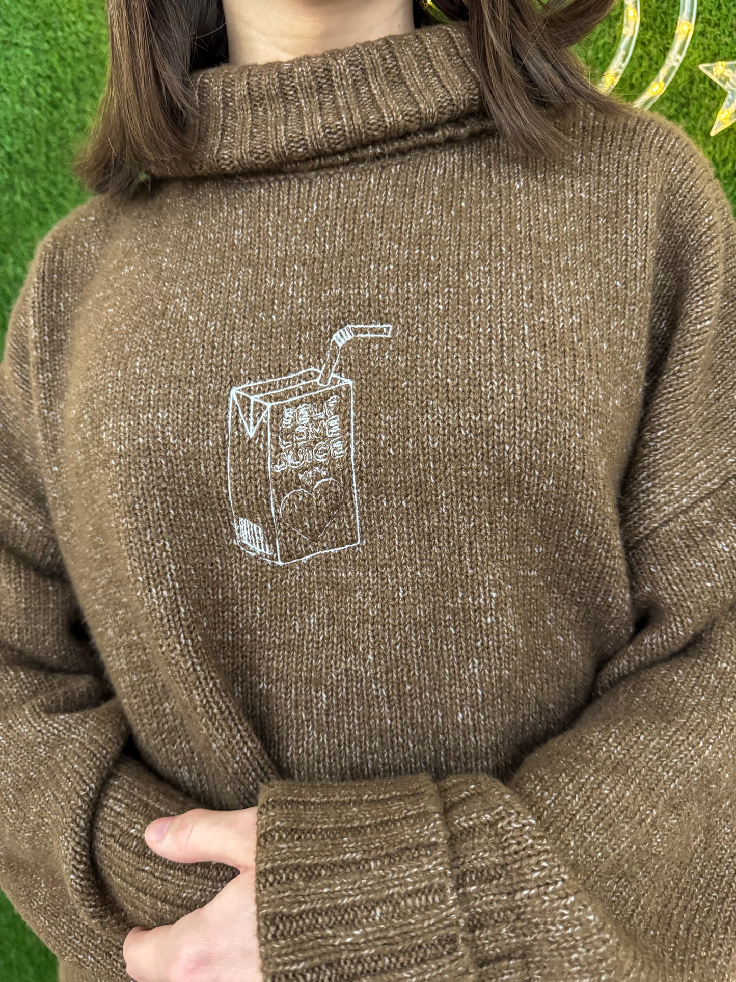 Self Love Juice Brown Turtleneck Sweater 2XL