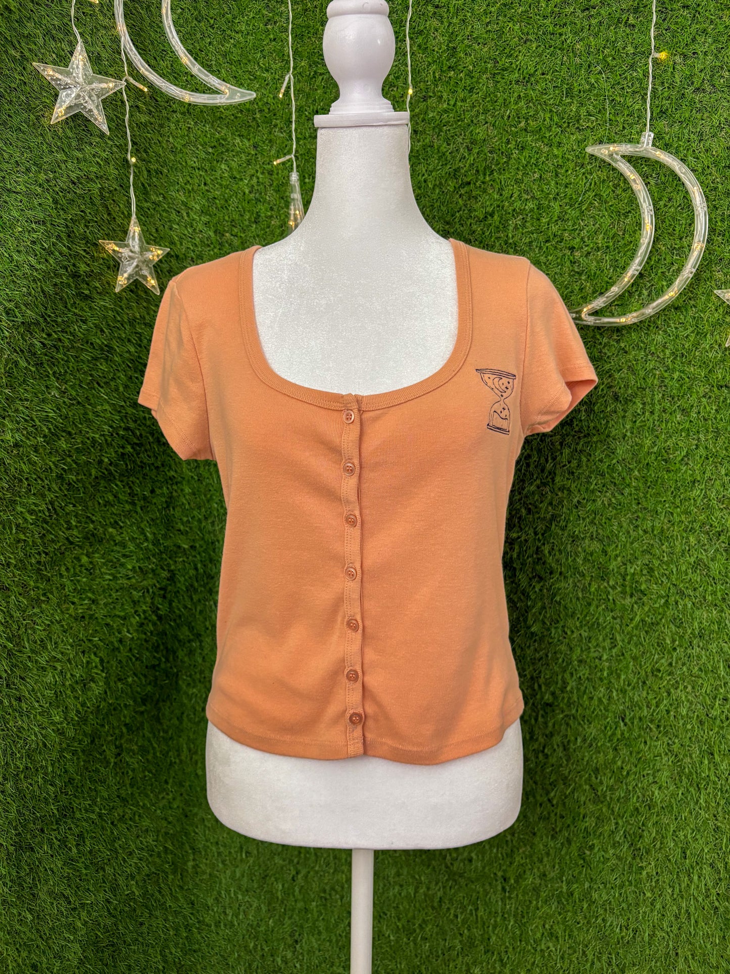 Hourglass Orange/Peach Cropped Button Up L