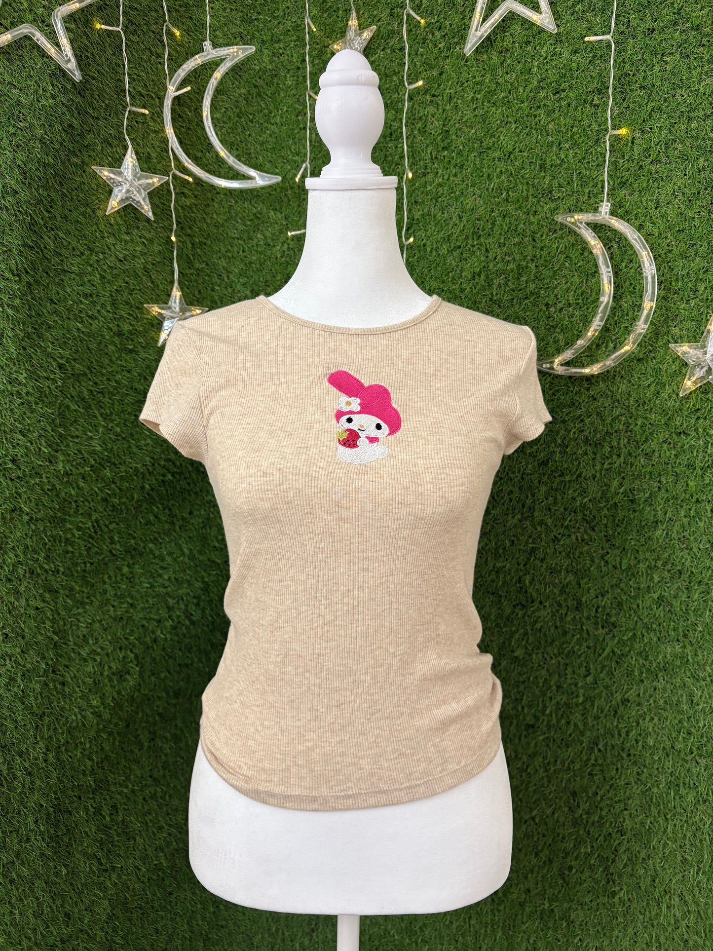 Pink Bunny Light Brown Ribbed Tee