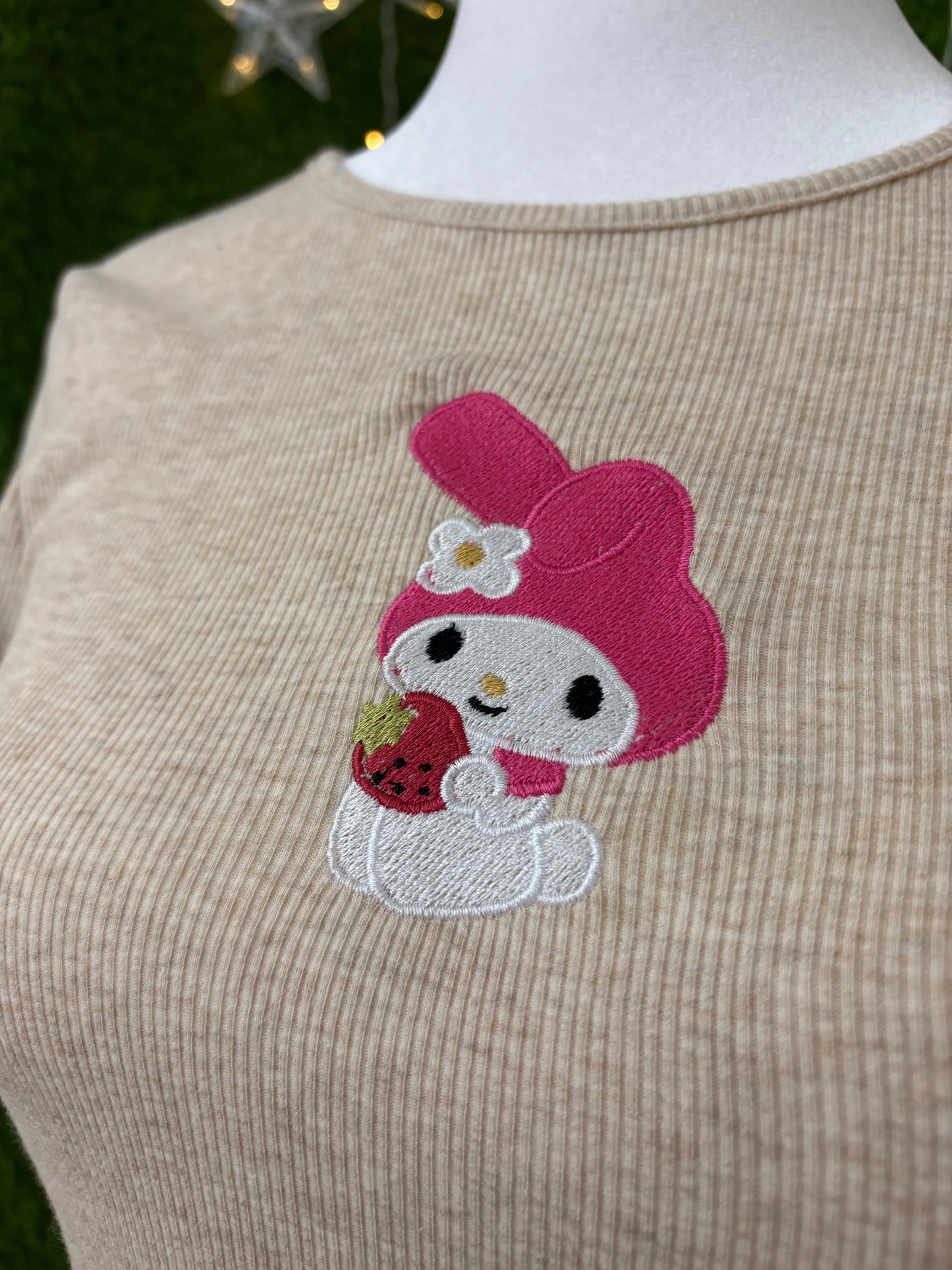 Pink Bunny Light Brown Ribbed Tee