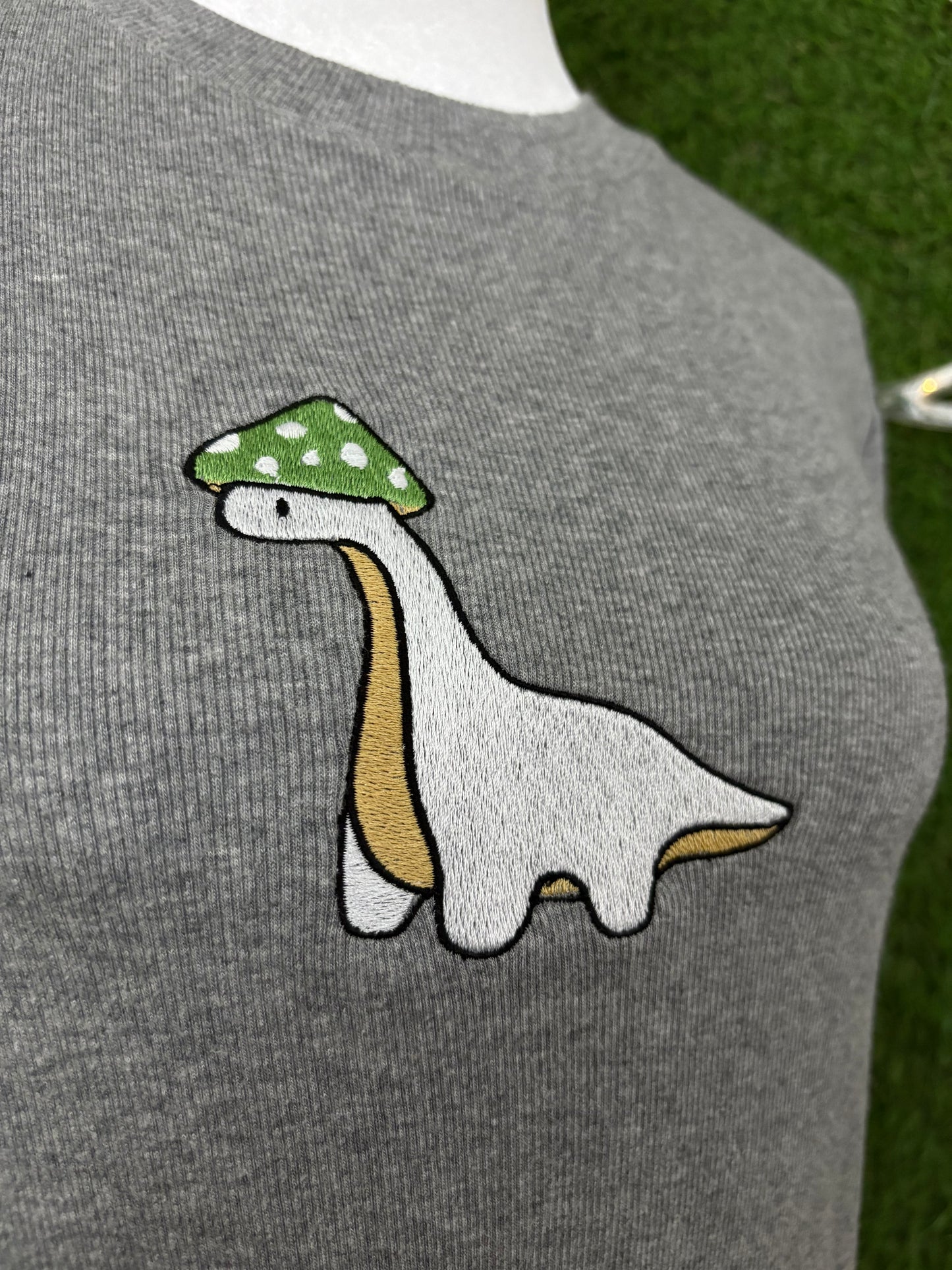 Mushroom Dino Grey Ribbed Tee L