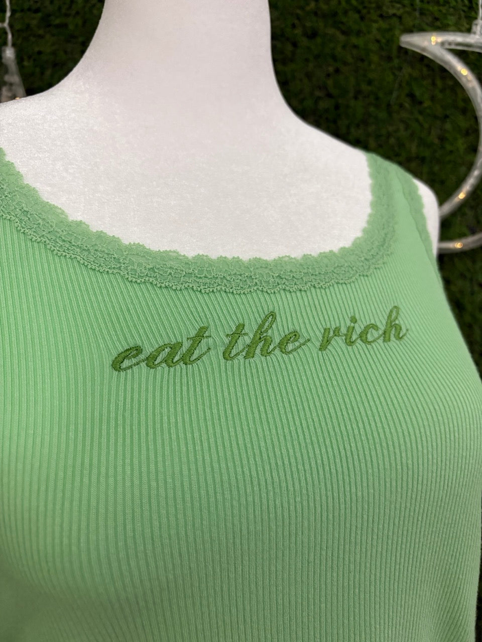 Eat the Rich Green Laced Tank XS