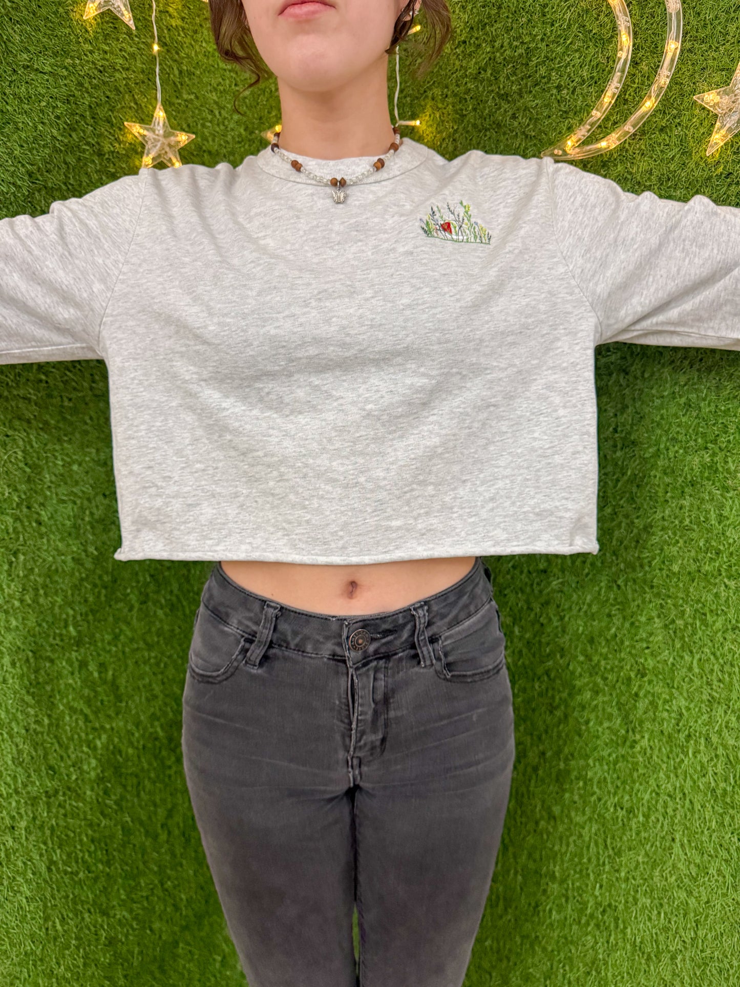 Grey Champion Floral Cropped Long Sleeve S