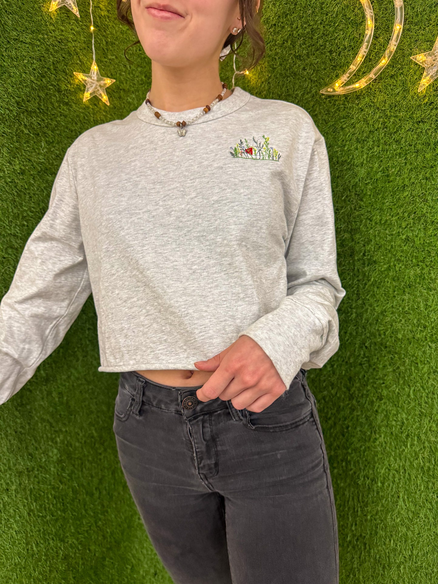 Grey Champion Floral Cropped Long Sleeve S