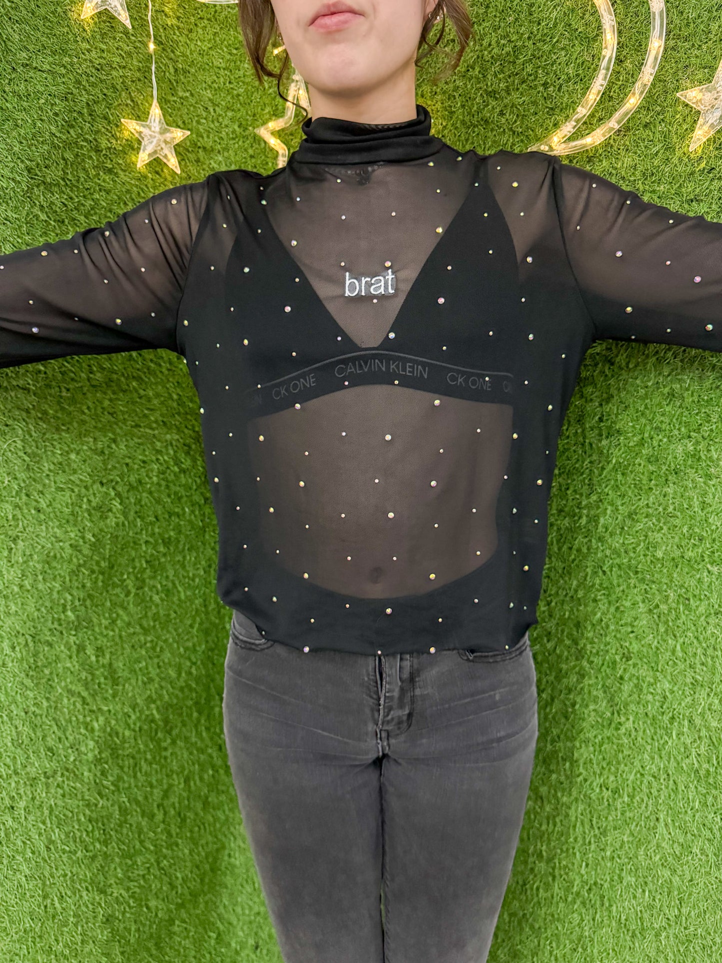 Brat Sheer Bedazzled Long Sleeve M