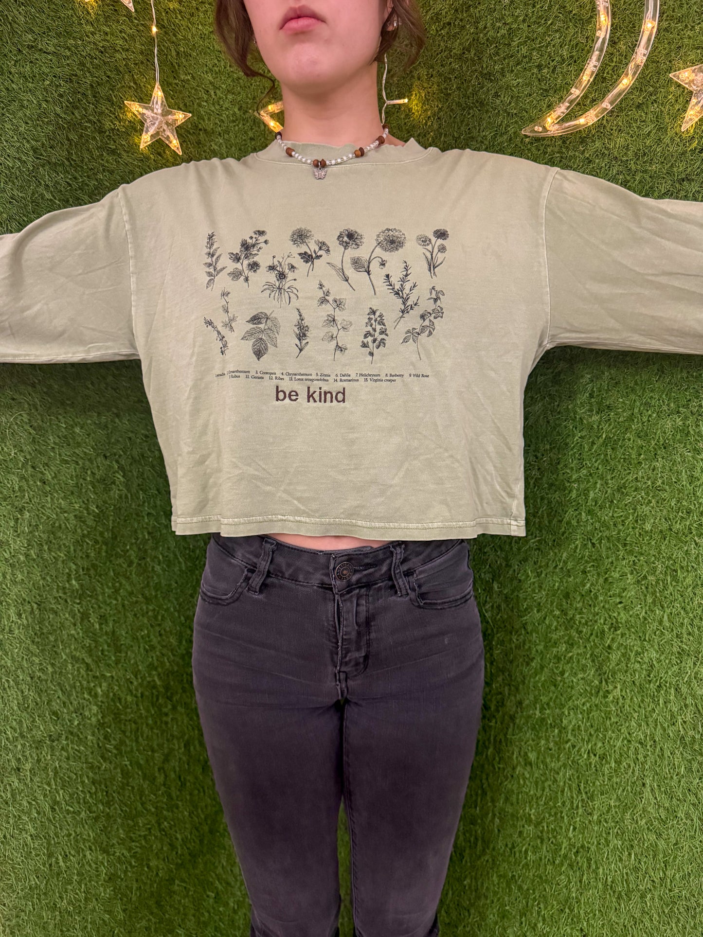 Be Kind Floral Cropped Long Sleeve S