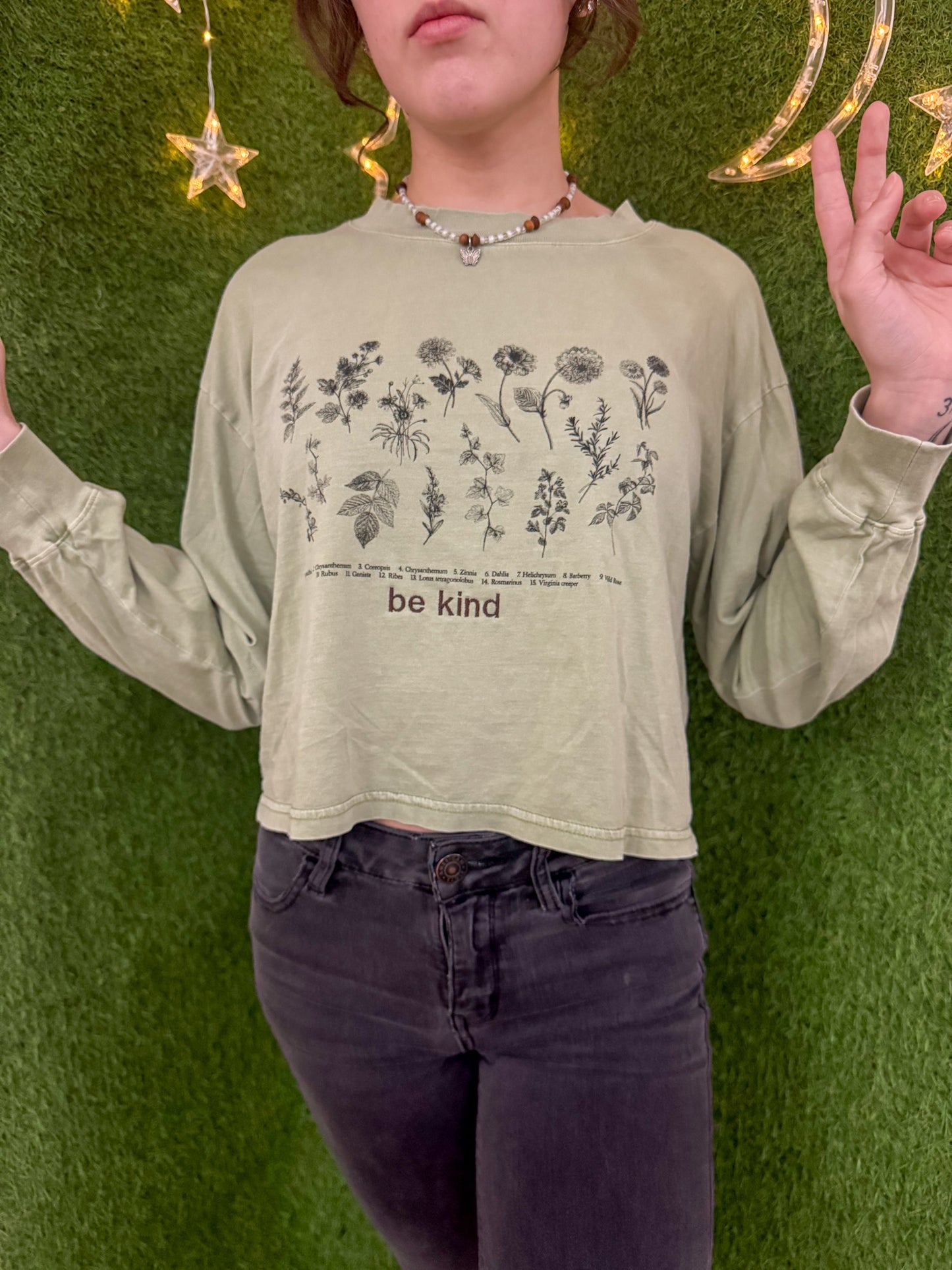 Be Kind Floral Cropped Long Sleeve S