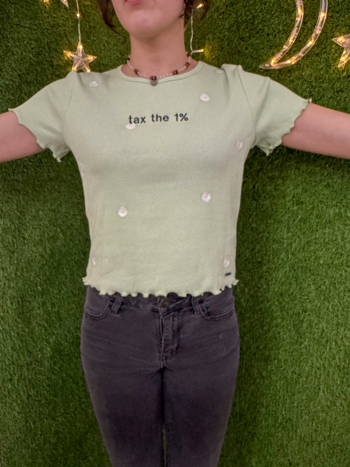 Tax the 1% Pastel Flower Scalloped Edge Tee S