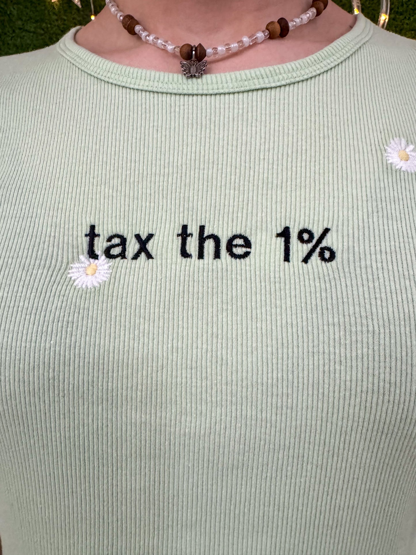 Tax the 1% Pastel Flower Scalloped Edge Tee S