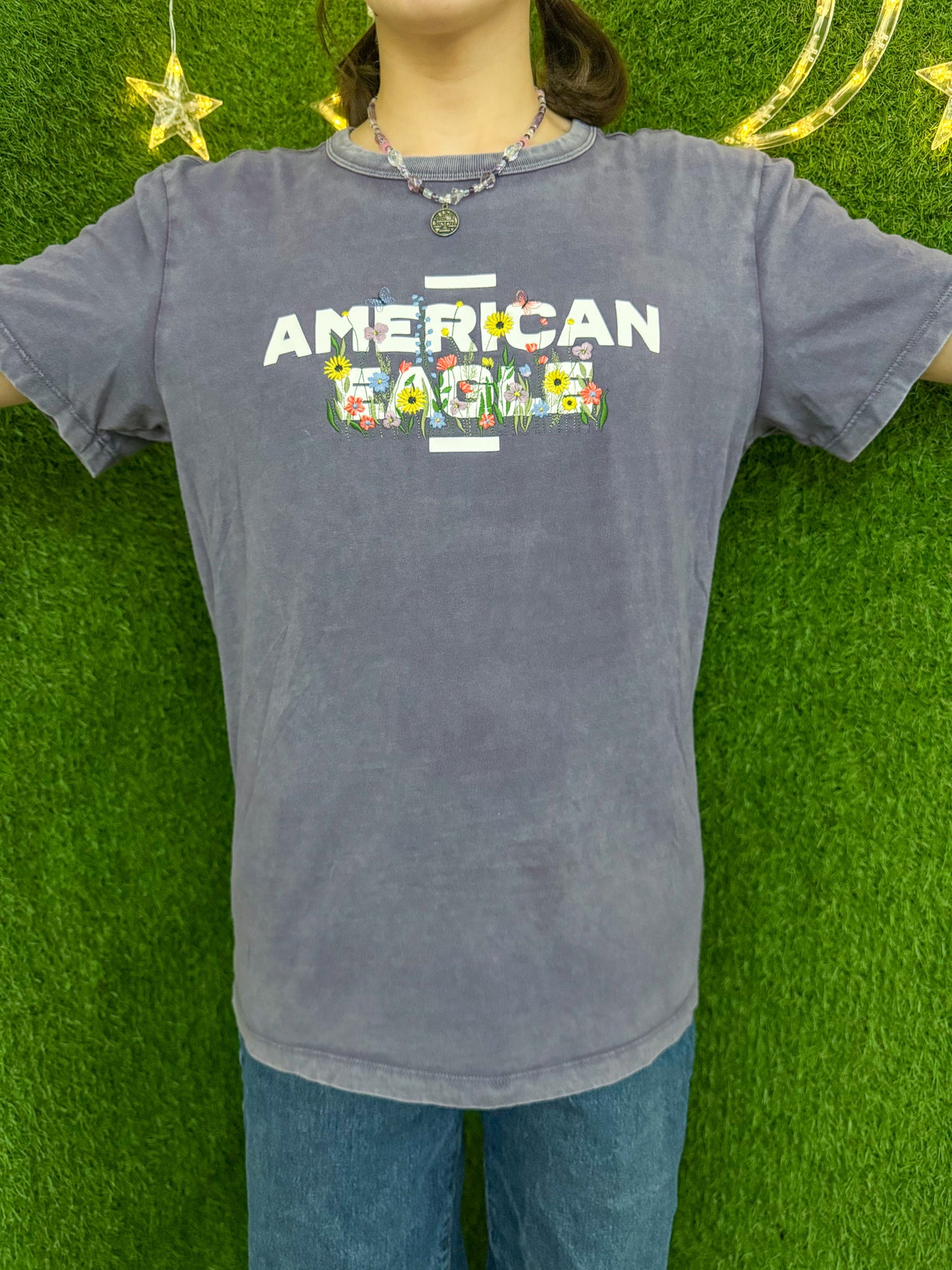 Floral American Eagle Purple T-Shirt S