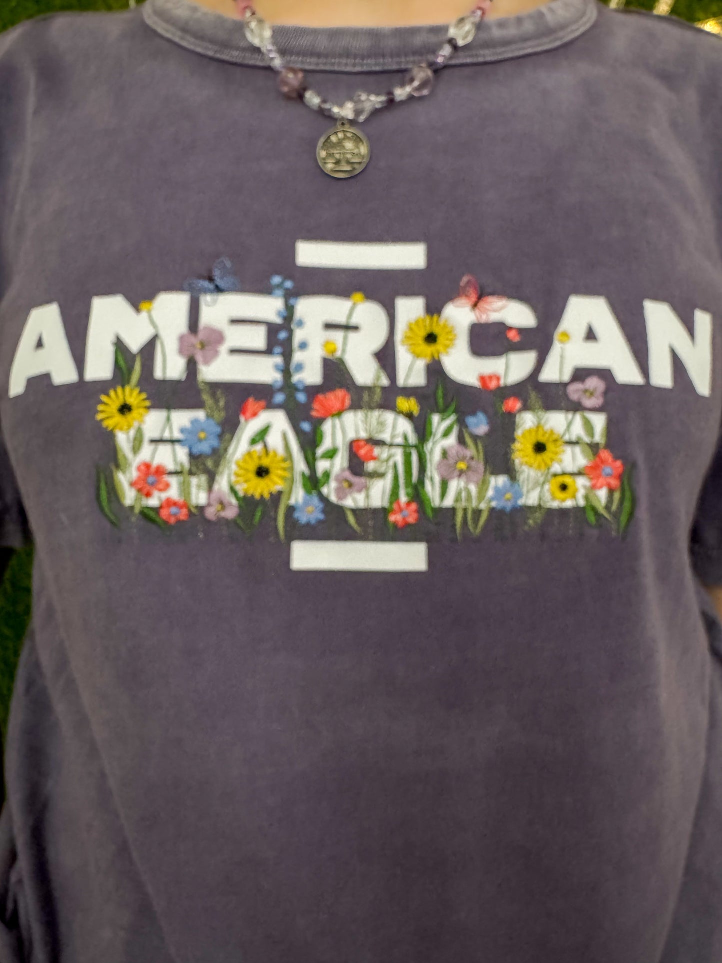 Floral American Eagle Purple T-Shirt S