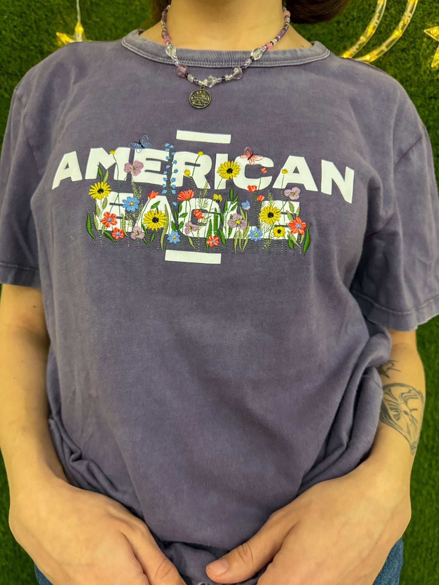 Floral American Eagle Purple T-Shirt S