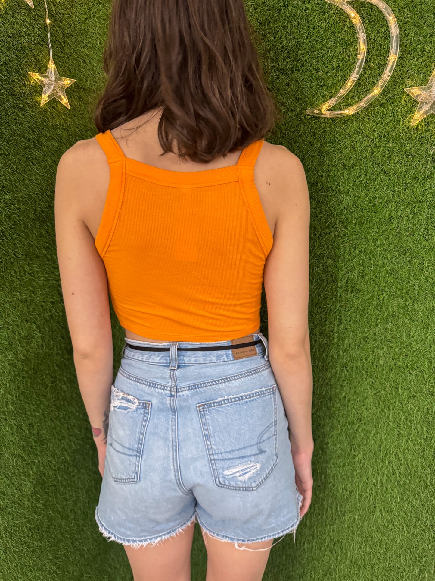 Ladybug Orange Halter Cropped Tank S