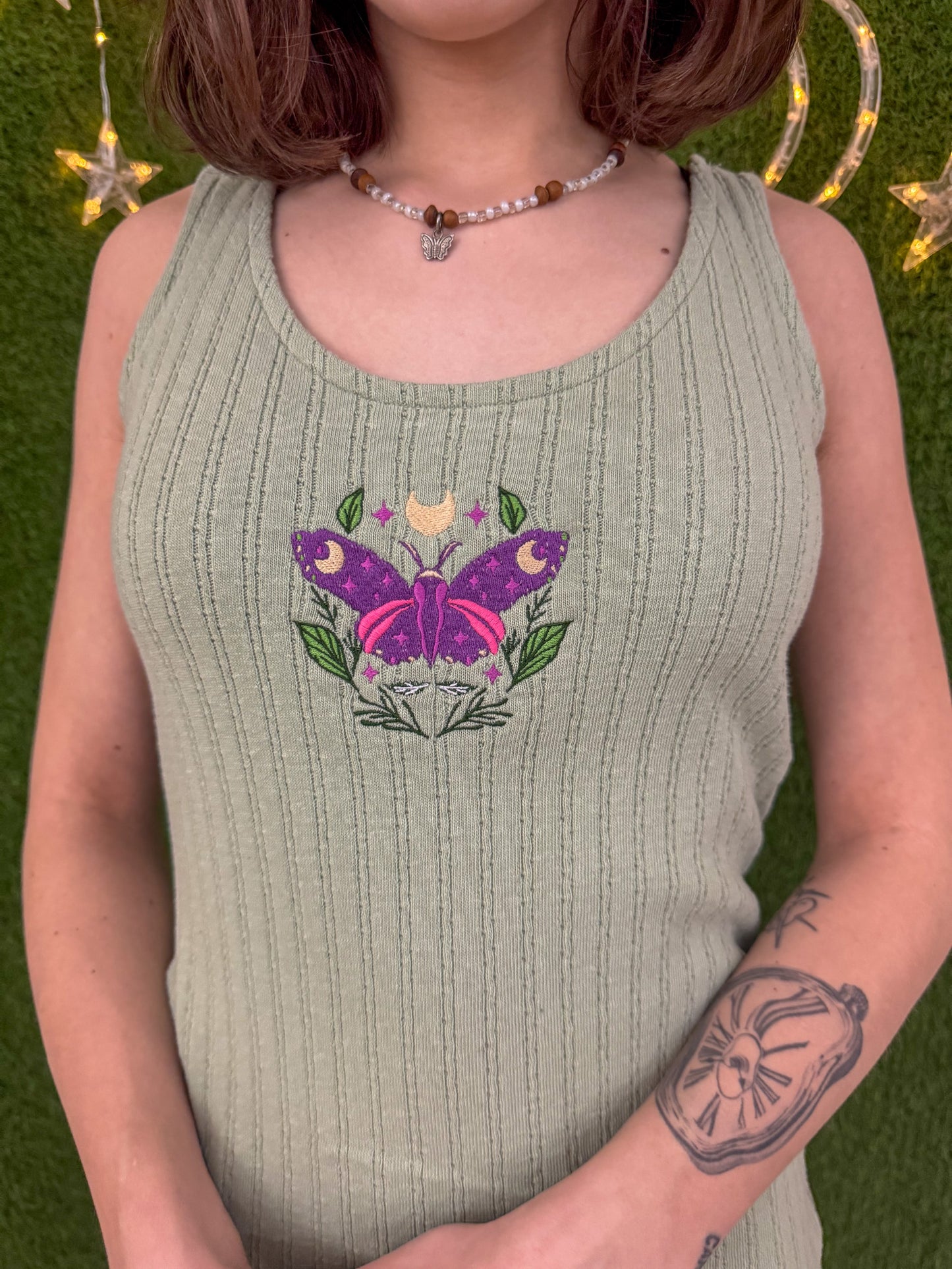 Green Moth Ribbed Tank Dress L