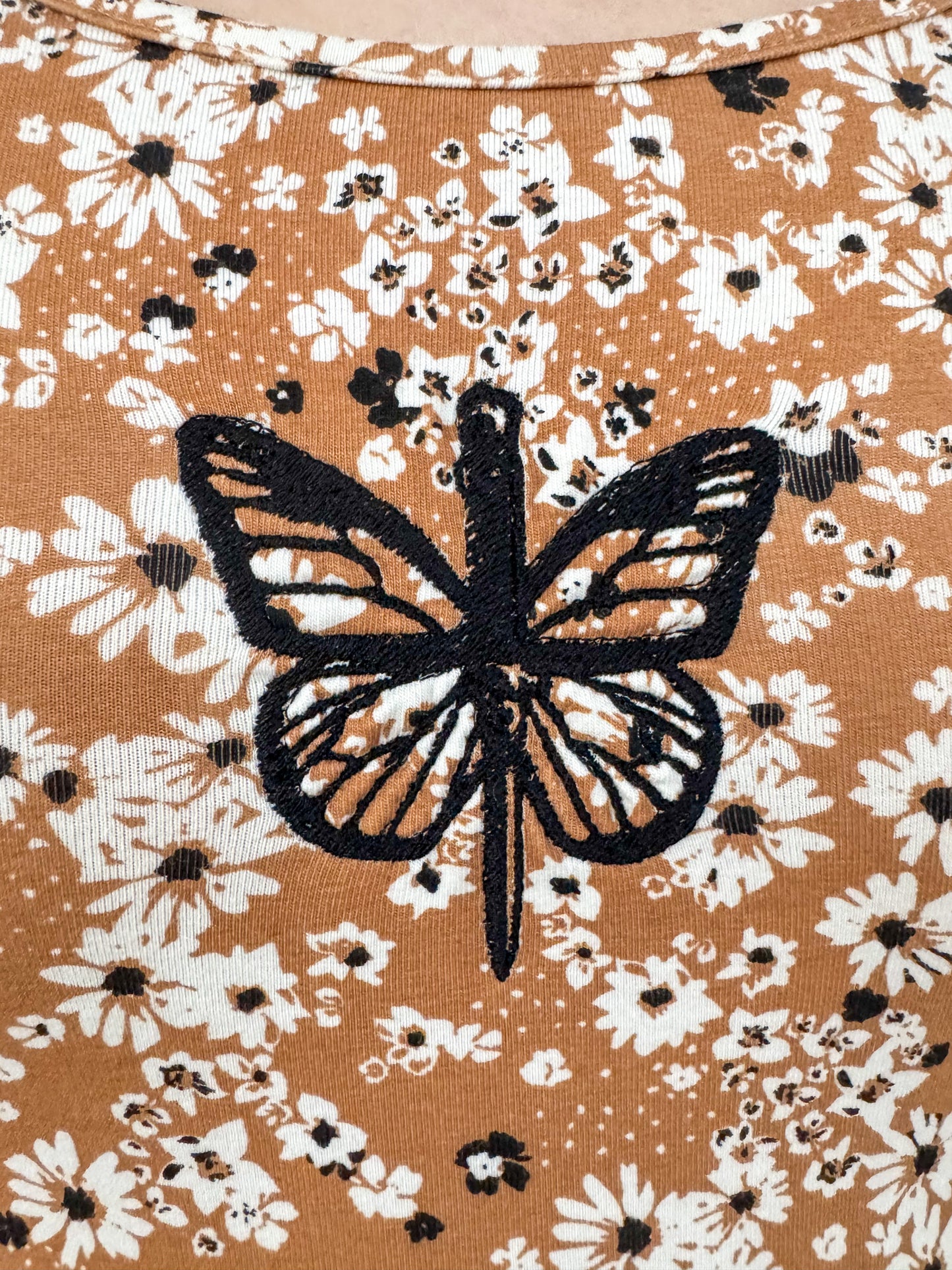 Floral Butterfly Tan Dress S
