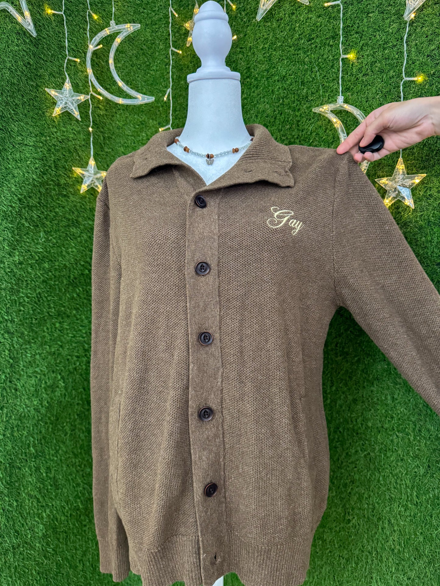 Gay Brown Button Up Sweater L