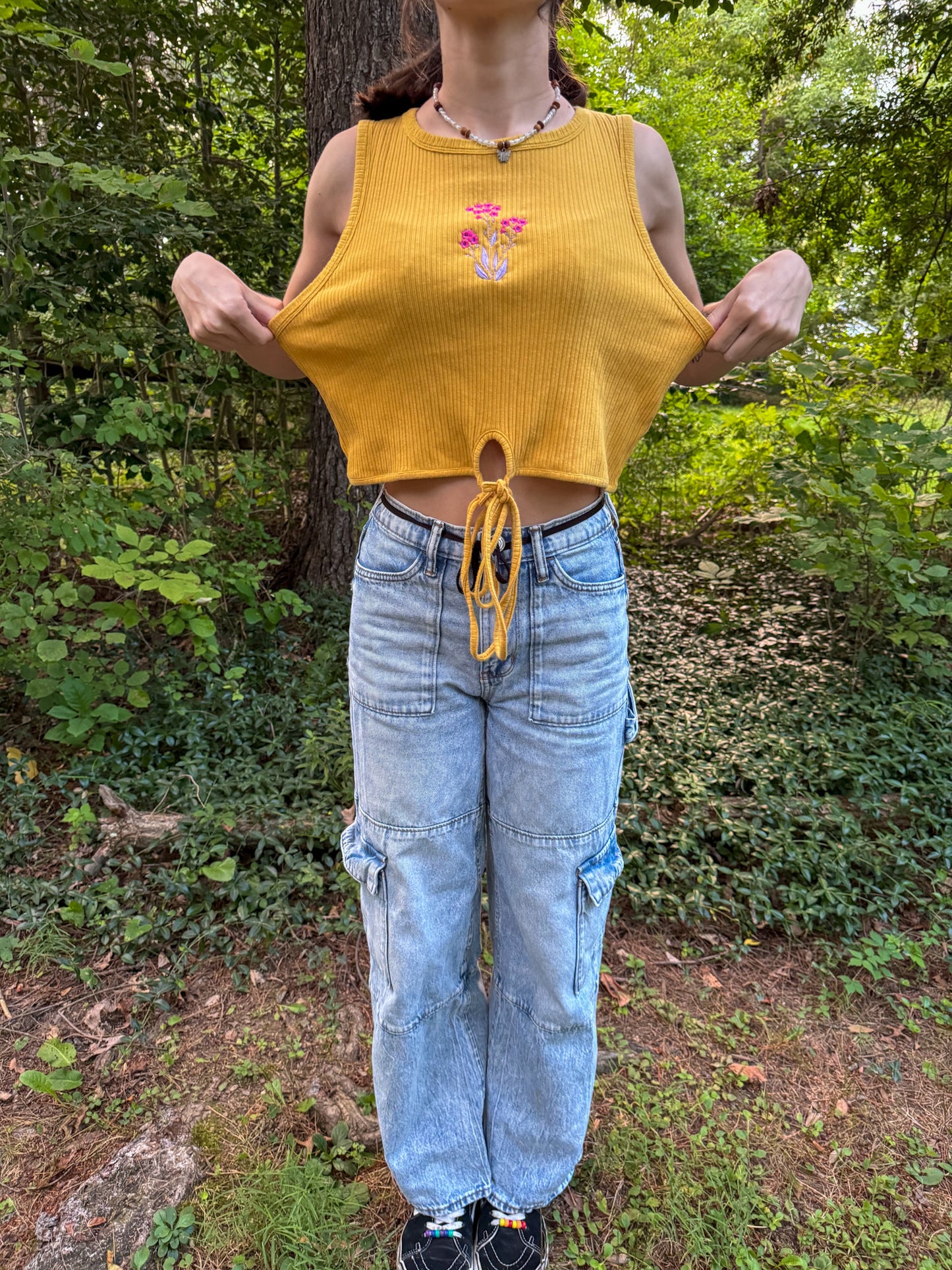 Bisexual Flowers Tie Front Cropped Tank XL