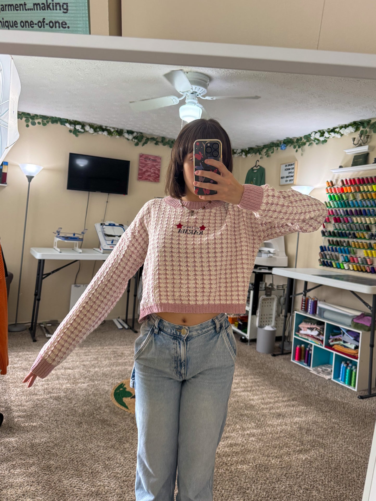 Karma Checkered Cropped Sweater M