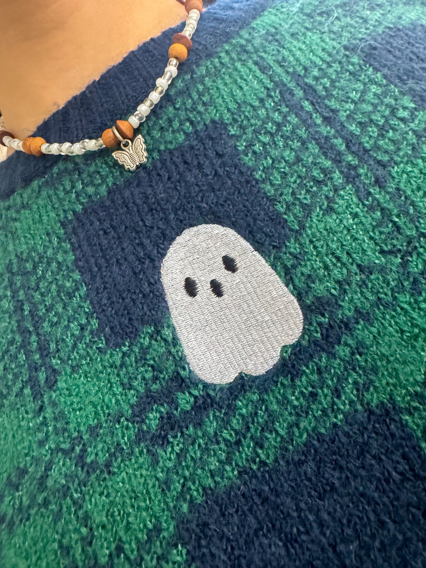 Cute Lil Ghost Plaid Sweater XS